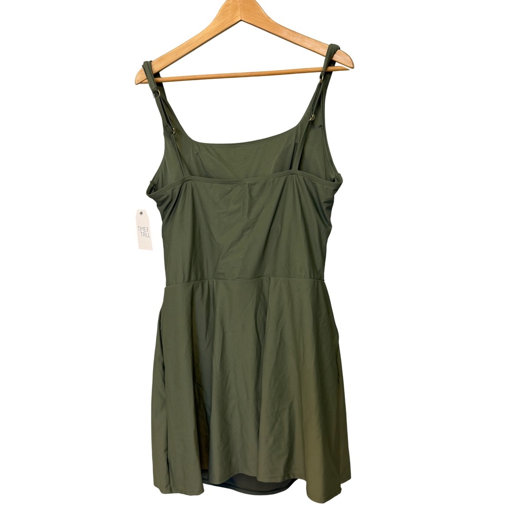 Time and Tru Faux Wrap Swim Dress Nylon Spandex XL Olive Green One-Piece - Picture 4 of 5